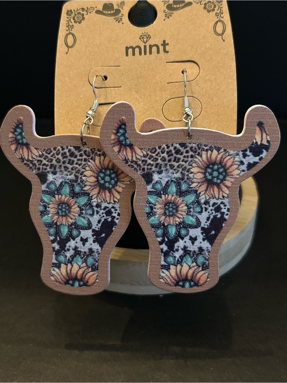 BUY 1 GET 1 FREE Cute Western Cow 🐮 Floral Design Acrylic Fishhook Earrings